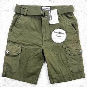 NEW Beach Bros Utility Cargo Shorts Men's 32 Olive Green Belt‎ Cotton Hiking